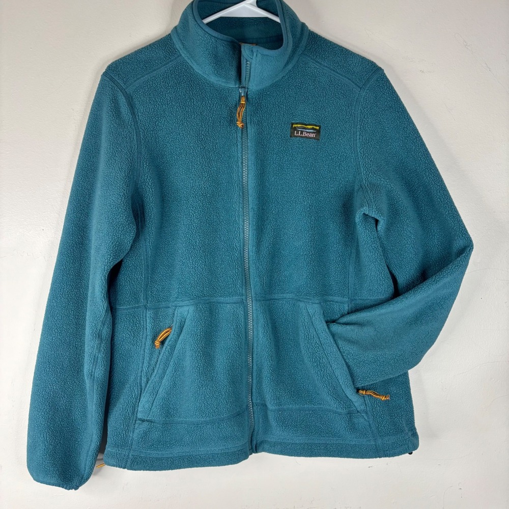 LL Bean Fleece Jacket Mountain Classic Womens Medium Teal Blue Full Zip 504677